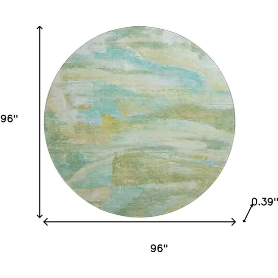 8' Green And Teal Abstract Washable Round Rug With UV Protection Photo 8