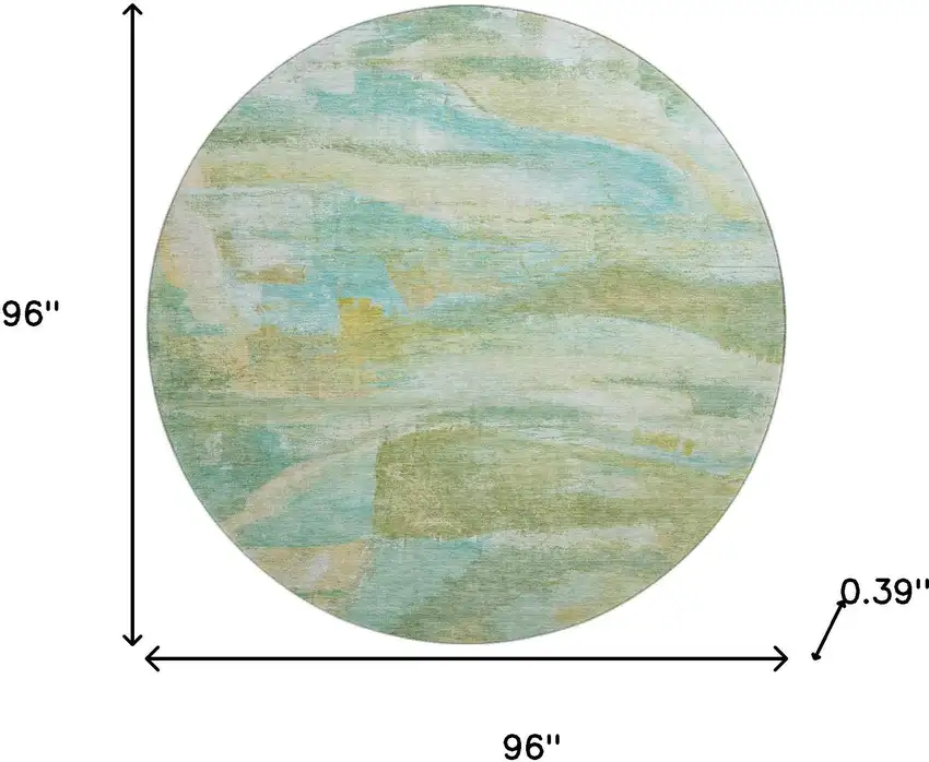 8' Green And Teal Abstract Washable Round Rug With UV Protection Photo 8