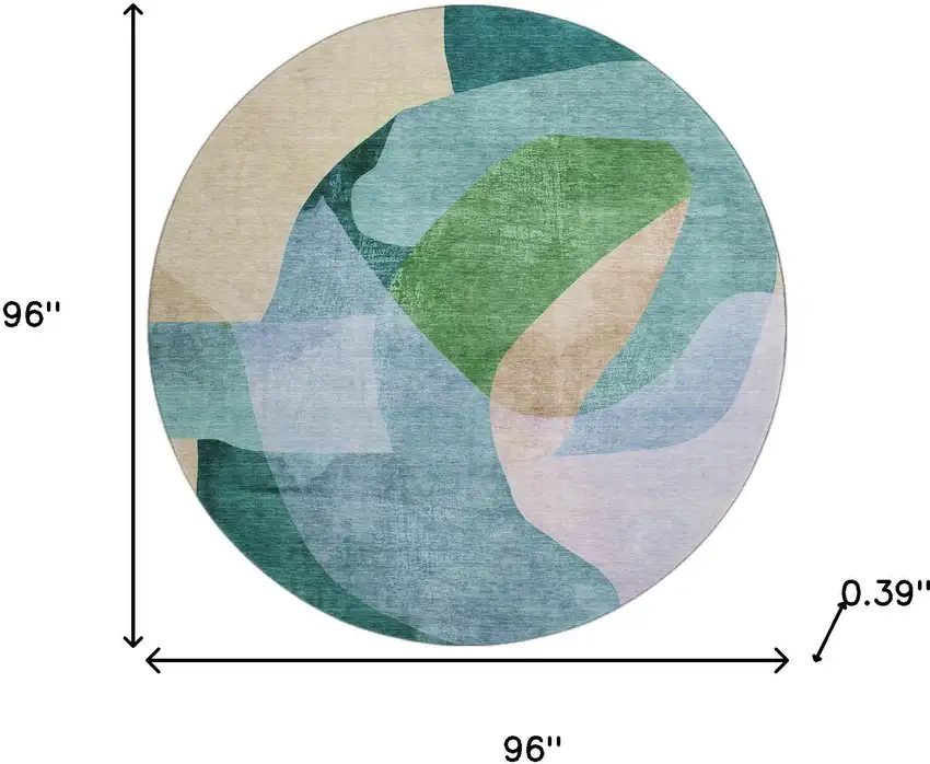 8' Green And Teal Abstract Washable Round Rug With UV Protection Photo 8