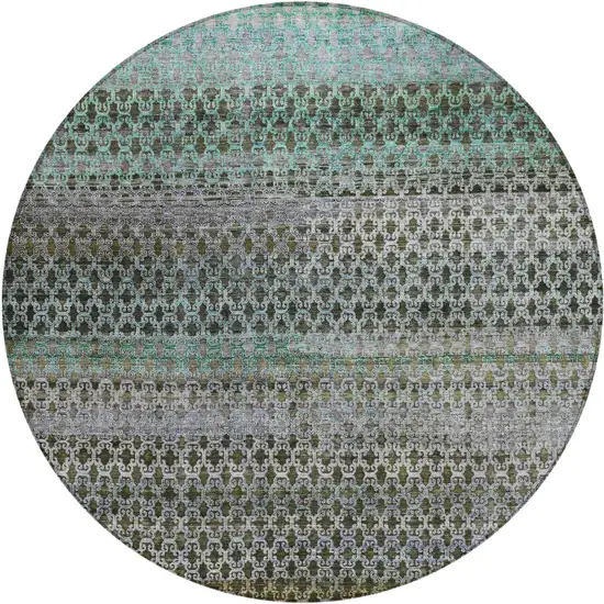 8' Green And Teal Blue Round Abstract Washable Indoor Outdoor Area Rug Photo 1