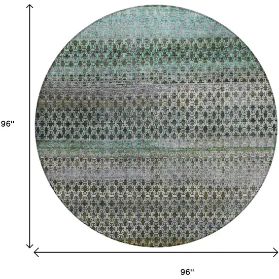 8' Green And Teal Blue Round Abstract Washable Indoor Outdoor Area Rug Photo 8
