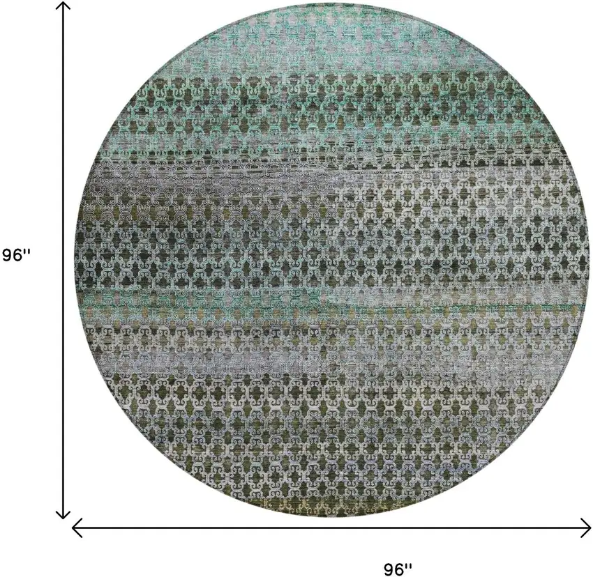 8' Green And Teal Blue Round Abstract Washable Indoor Outdoor Area Rug Photo 8