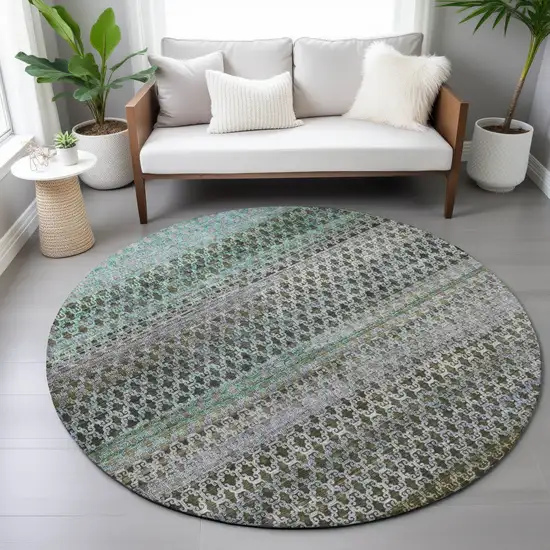 8' Green And Teal Blue Round Abstract Washable Indoor Outdoor Area Rug Photo 7