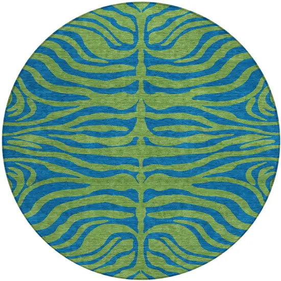 8' Green And Teal Blue Round Animal Print Washable Indoor Outdoor Area Rug Photo 2
