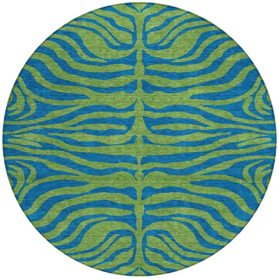 8' Green And Teal Blue Round Animal Print Washable Indoor Outdoor Area Rug Photo 3