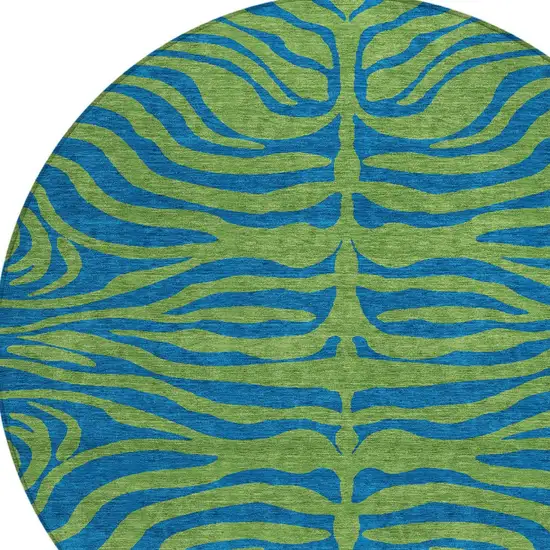 8' Green And Teal Blue Round Animal Print Washable Indoor Outdoor Area Rug Photo 6