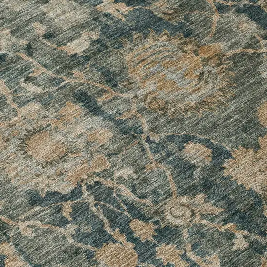 8' Green And Teal Blue Round Botanical Leaves Washable Indoor Outdoor Area Rug Photo 6