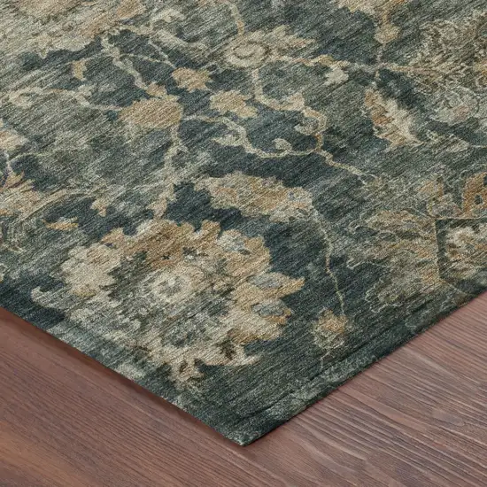 8' Green And Teal Blue Round Botanical Leaves Washable Indoor Outdoor Area Rug Photo 5