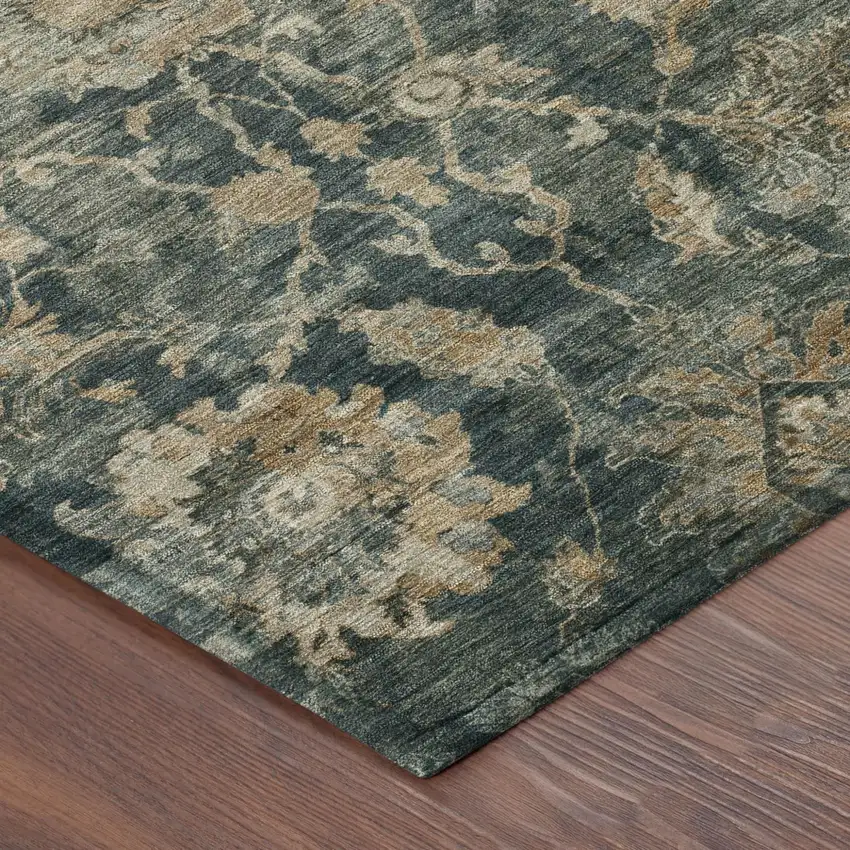 8' Green And Teal Blue Round Botanical Leaves Washable Indoor Outdoor Area Rug Photo 5