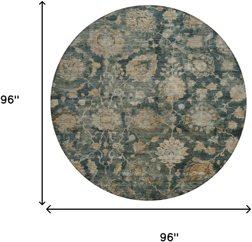 8' Green And Teal Blue Round Botanical Leaves Washable Indoor Outdoor Area Rug Photo 7