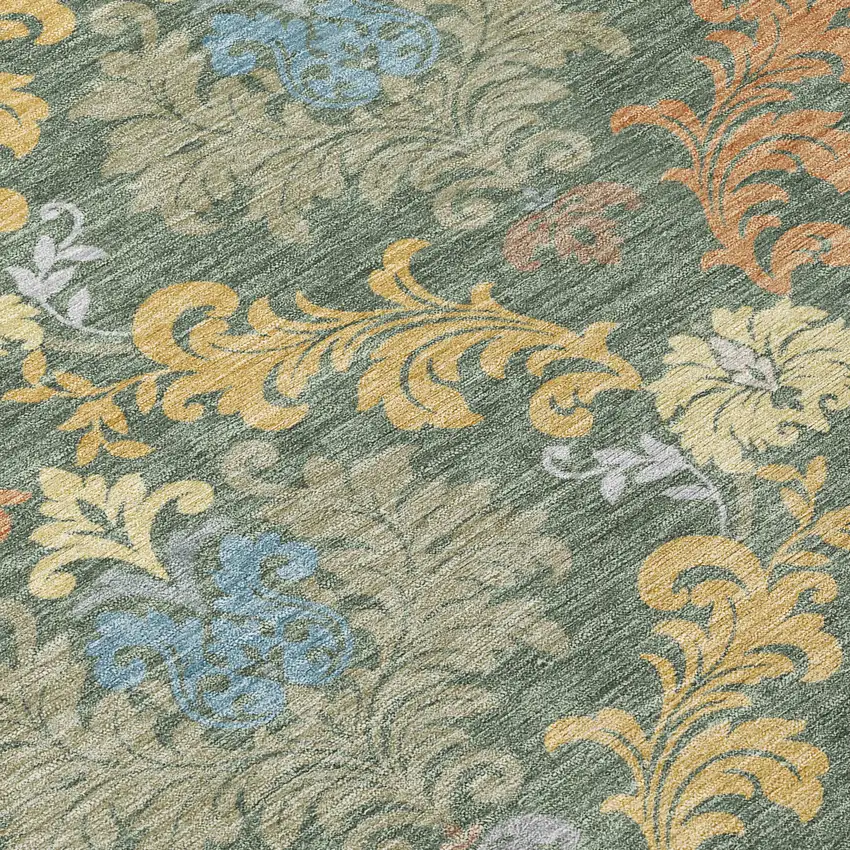 8' Green And Teal Blue Round Damask Washable Indoor Outdoor Area Rug Photo 7