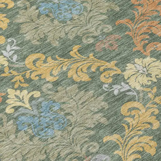 8' Green And Teal Blue Round Damask Washable Indoor Outdoor Area Rug Photo 7