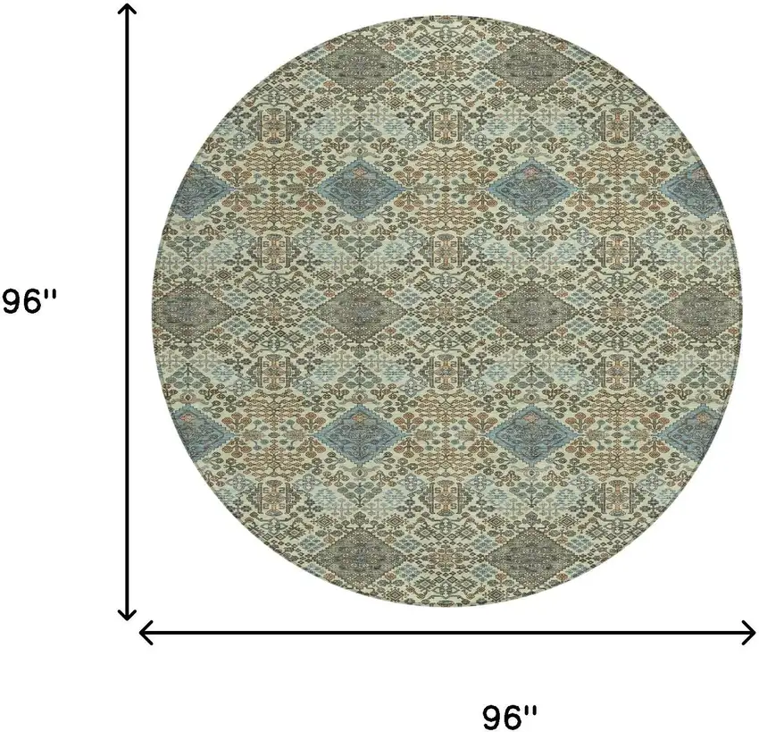 8' Green And Teal Blue Round Geometric Washable Indoor Outdoor Area Rug Photo 8