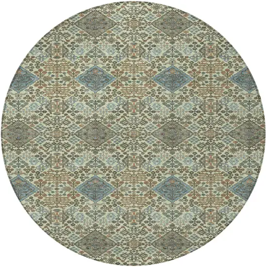 8' Green And Teal Blue Round Geometric Washable Indoor Outdoor Area Rug Photo 3