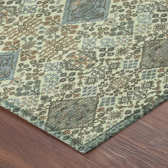 8' Green And Teal Blue Round Geometric Washable Indoor Outdoor Area Rug Photo 6