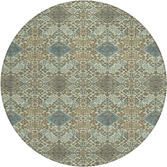 8' Green And Teal Blue Round Geometric Washable Indoor Outdoor Area Rug Photo 1