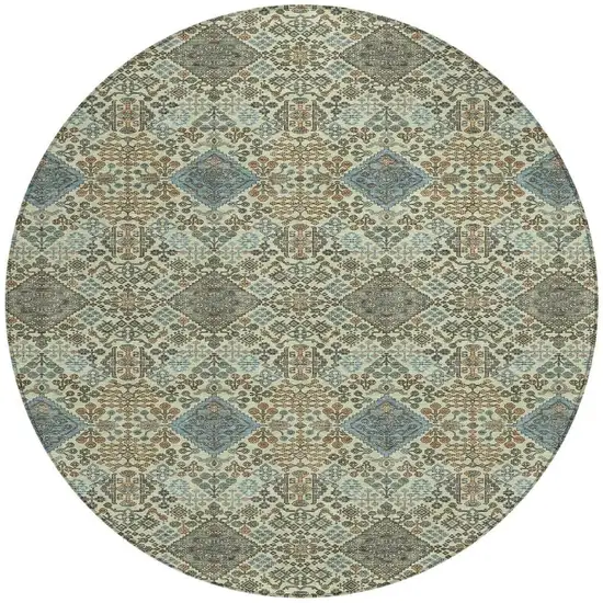 8' Green And Teal Blue Round Geometric Washable Indoor Outdoor Area Rug Photo 2