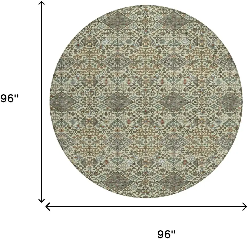 8' Green And Teal Blue Round Geometric Washable Indoor Outdoor Area Rug Photo 8