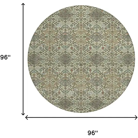 8' Green And Teal Blue Round Geometric Washable Indoor Outdoor Area Rug Photo 8