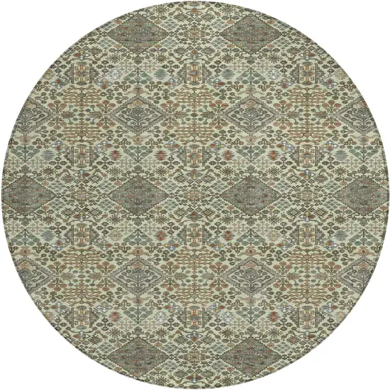 8' Green And Teal Blue Round Geometric Washable Indoor Outdoor Area Rug Photo 1