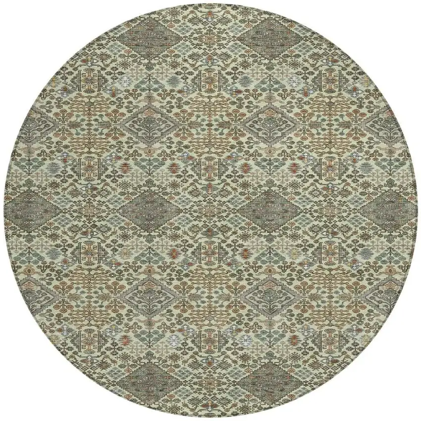 8' Green And Teal Blue Round Geometric Washable Indoor Outdoor Area Rug Photo 3