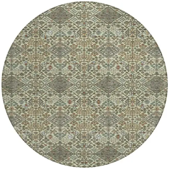 8' Green And Teal Blue Round Geometric Washable Indoor Outdoor Area Rug Photo 3