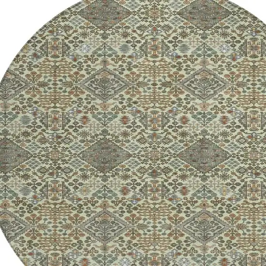 8' Green And Teal Blue Round Geometric Washable Indoor Outdoor Area Rug Photo 2