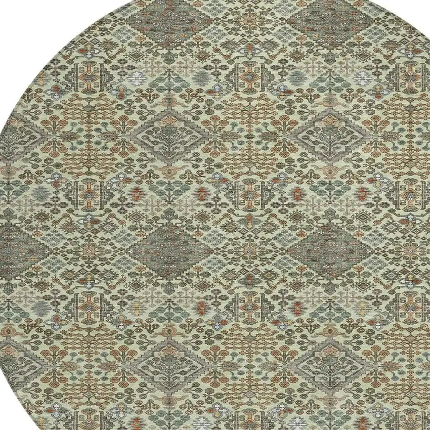 8' Green And Teal Blue Round Geometric Washable Indoor Outdoor Area Rug Photo 2