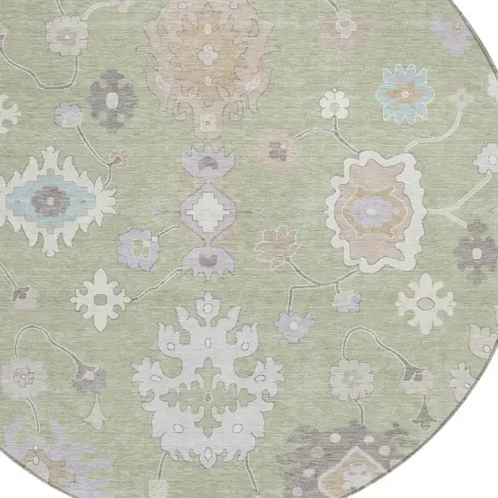 8' Green And Teal Blue Round Oriental Washable Indoor Outdoor Area Rug Photo 5