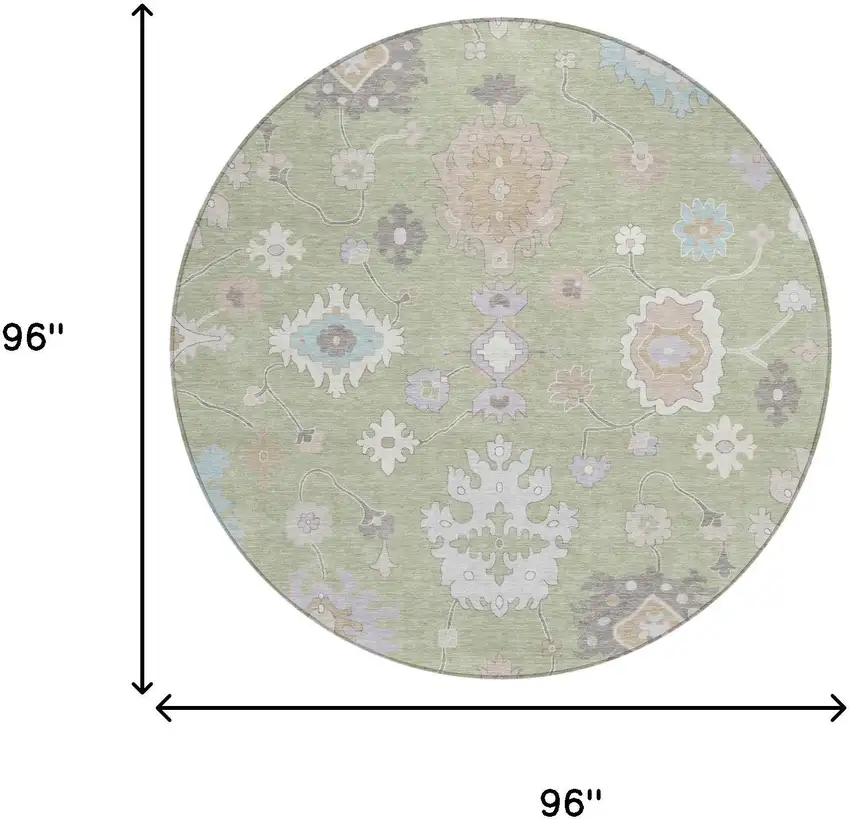 8' Green And Teal Blue Round Oriental Washable Indoor Outdoor Area Rug Photo 8