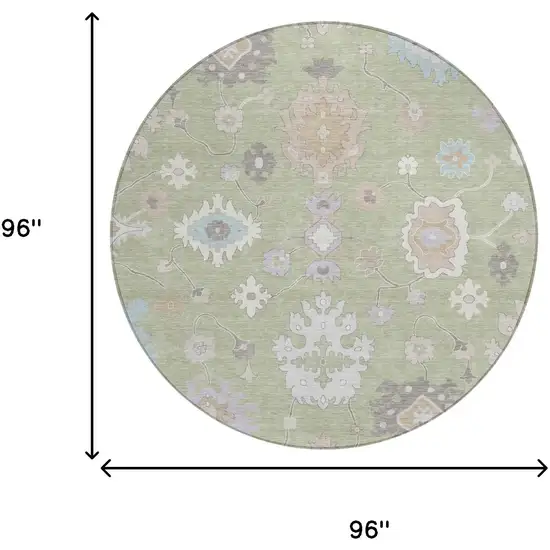 8' Green And Teal Blue Round Oriental Washable Indoor Outdoor Area Rug Photo 8