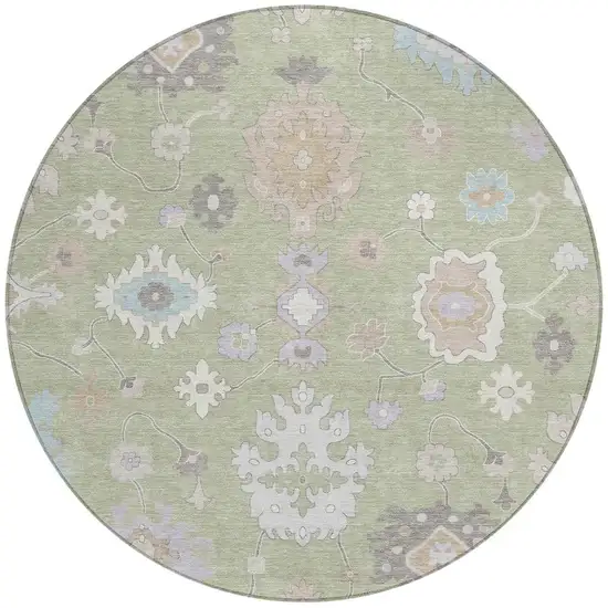 8' Green And Teal Blue Round Oriental Washable Indoor Outdoor Area Rug Photo 3