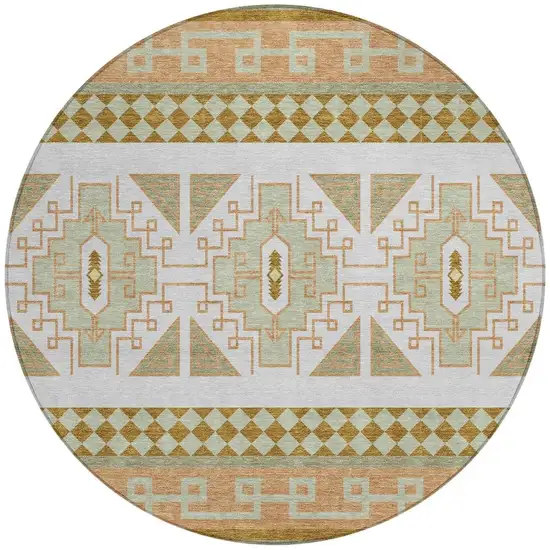 8' Green And Teal Blue Round Tribal Washable Indoor Outdoor Area Rug Photo 3