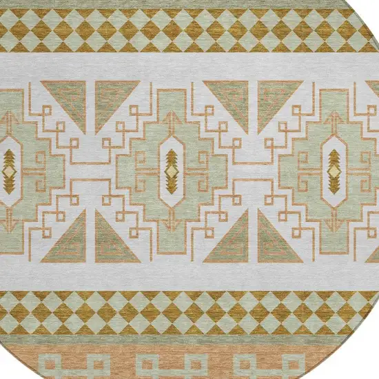 8' Green And Teal Blue Round Tribal Washable Indoor Outdoor Area Rug Photo 4