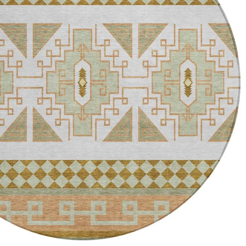 8' Green And Teal Blue Round Tribal Washable Indoor Outdoor Area Rug Photo 5