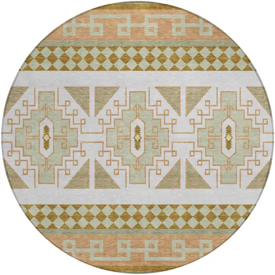 8' Green And Teal Blue Round Tribal Washable Indoor Outdoor Area Rug Photo 2