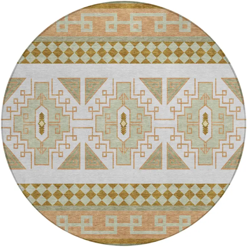 8' Green And Teal Blue Round Tribal Washable Indoor Outdoor Area Rug Photo 2