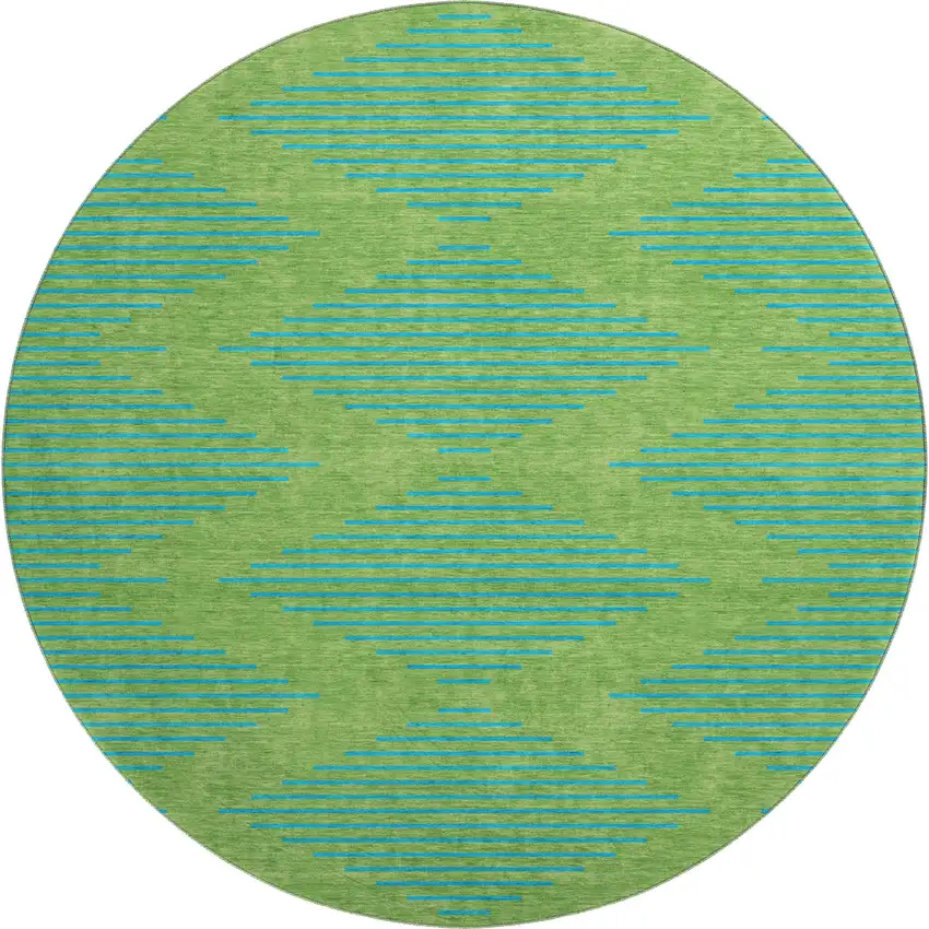 8' Green And Teal Geometric Washable Round Rug With UV Protection Photo 1