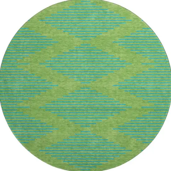 8' Green And Teal Geometric Washable Round Rug With UV Protection Photo 3