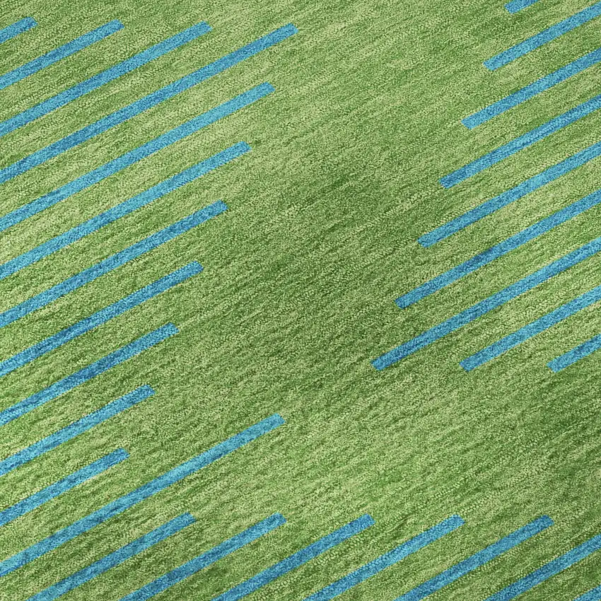 8' Green And Teal Geometric Washable Round Rug With UV Protection Photo 8