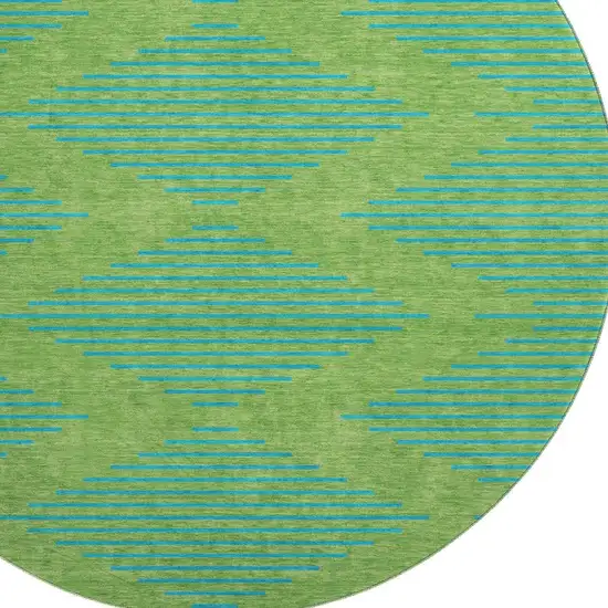 8' Green And Teal Geometric Washable Round Rug With UV Protection Photo 2
