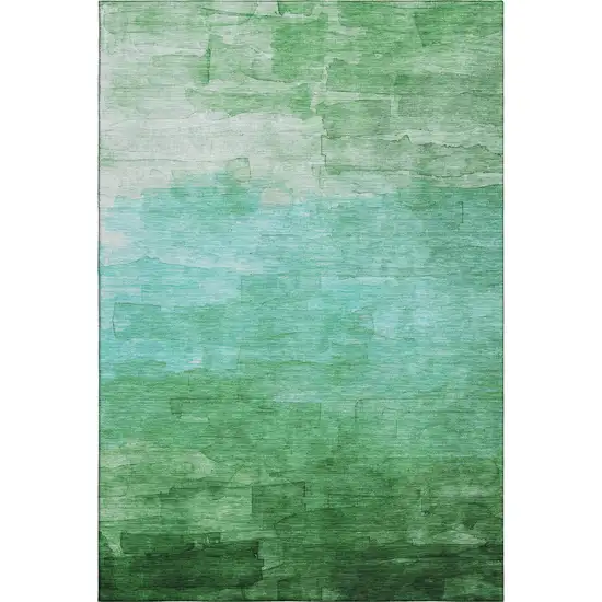 8' Green And Teal Striped Washable Area Rug With UV Protection Photo 1