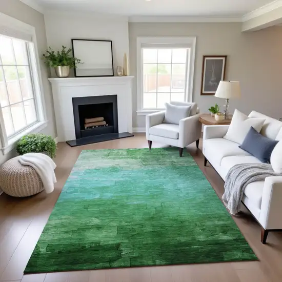 8' Green And Teal Striped Washable Area Rug With UV Protection Photo 4