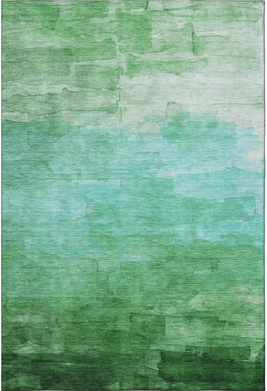 8' Green And Teal Striped Washable Area Rug With UV Protection Photo 3