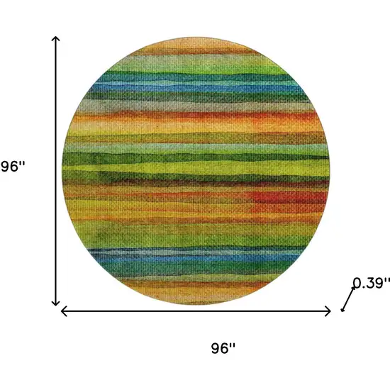 8' Green And Teal Striped Washable Round Rug With UV Protection Photo 8