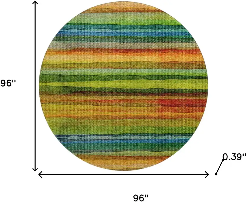 8' Green And Teal Striped Washable Round Rug With UV Protection Photo 8