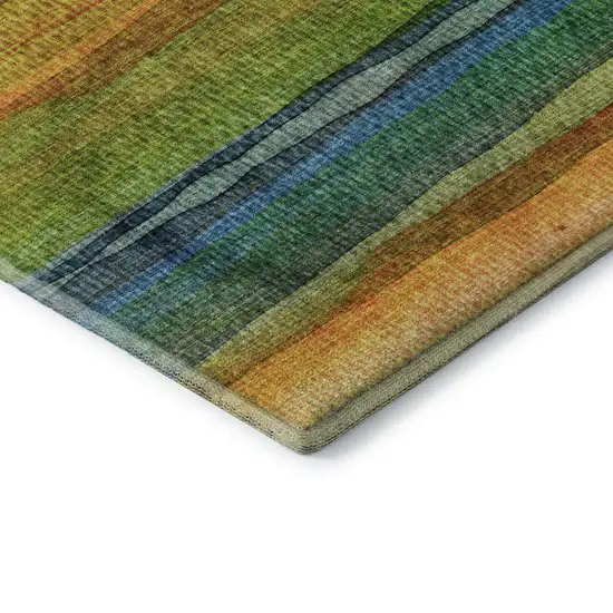 8' Green And Teal Striped Washable Round Rug With UV Protection Photo 6