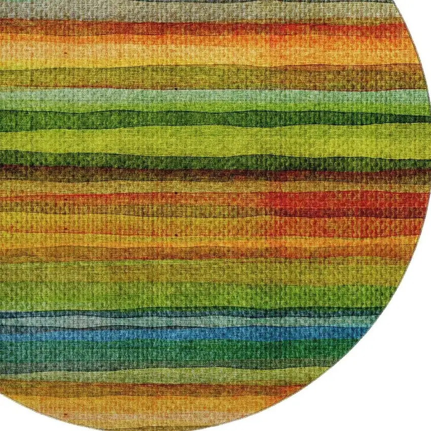 8' Green And Teal Striped Washable Round Rug With UV Protection Photo 3