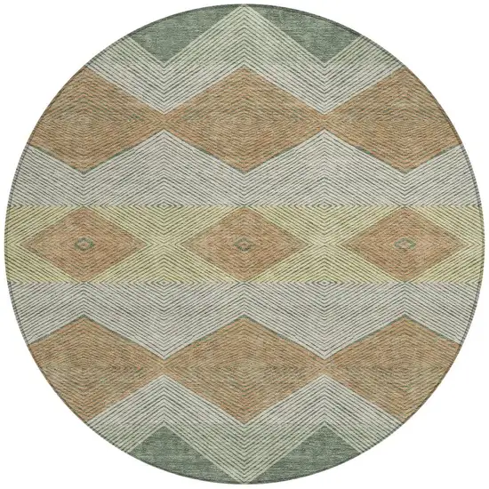 8' Green And Wheat Round Geometric Washable Indoor Outdoor Area Rug Photo 3