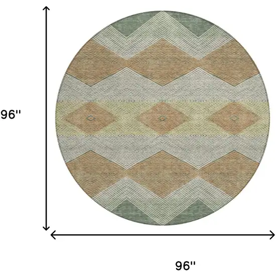 8' Green And Wheat Round Geometric Washable Indoor Outdoor Area Rug Photo 8